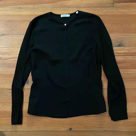 A.L.C. Black Silk Blouse Top Womens Size 4 Cut-Out Back Minimalist Dark Academia - Picture 3 of 12